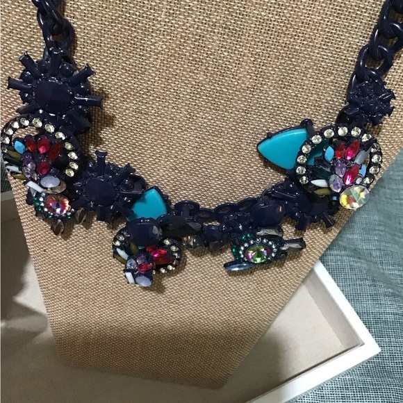 ZARA Beautiful Necklace Navy Blue With Multi Colors Rhinestones.See All Pics🌺🌸 - Picture 1 of 6